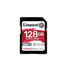 Kingston Technology 128GB Canvas React Plus SDXC UHS-II 280R 100W U3 V60 for Full HD 4K