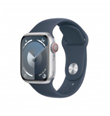 Apple Watch Series 9 GPS + Cellular Cassa 41mm in Alluminio Argento con Cinturino Sport Blu Tempesta - M L