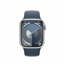 Apple Watch Series 9 GPS + Cellular Cassa 41mm in Alluminio Argento con Cinturino Sport Blu Tempesta - M L