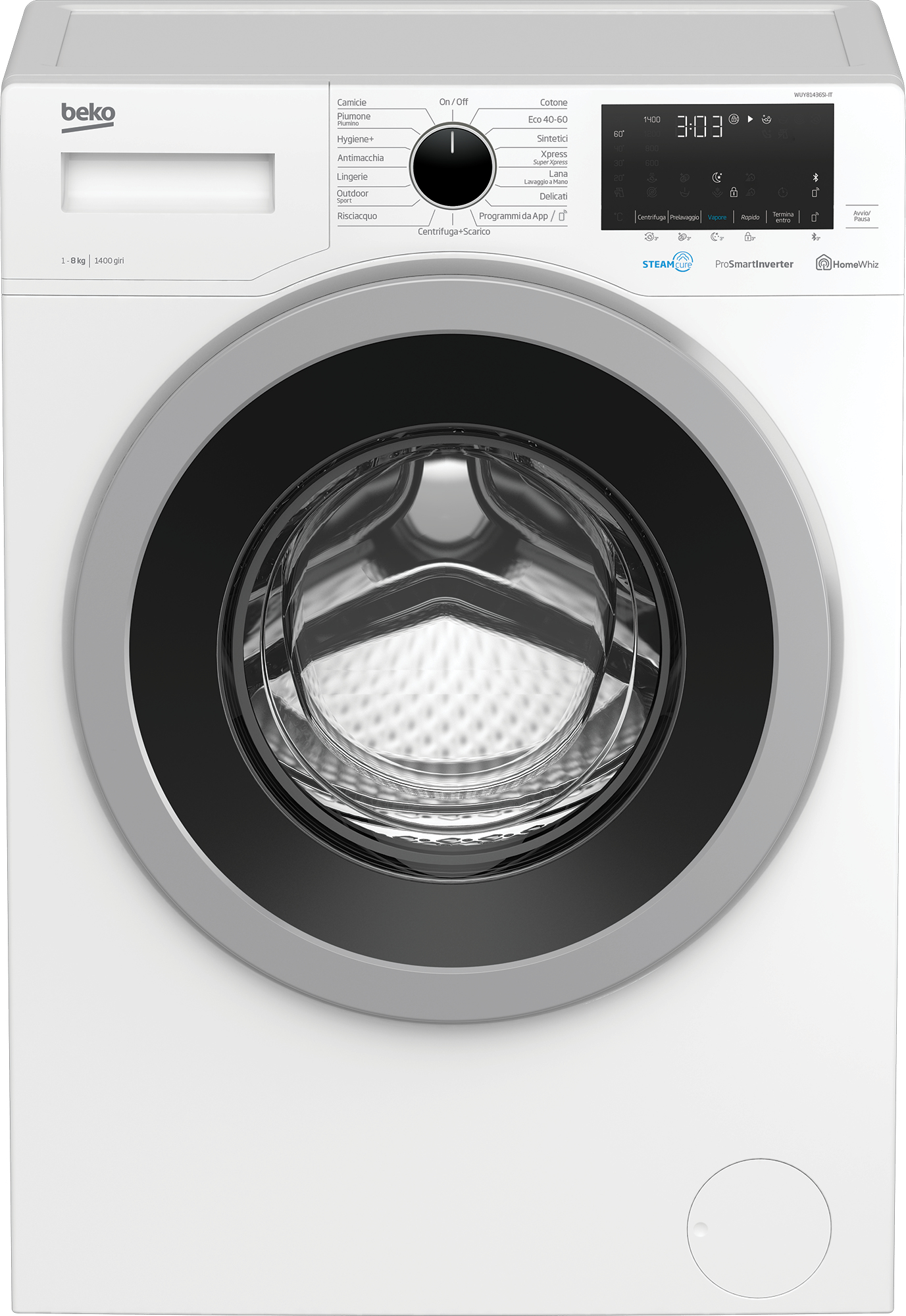 Beko WUY81436SI-IT: Lavatrice a Vapore SteamCure™, 8 kg, 1400 giri/min