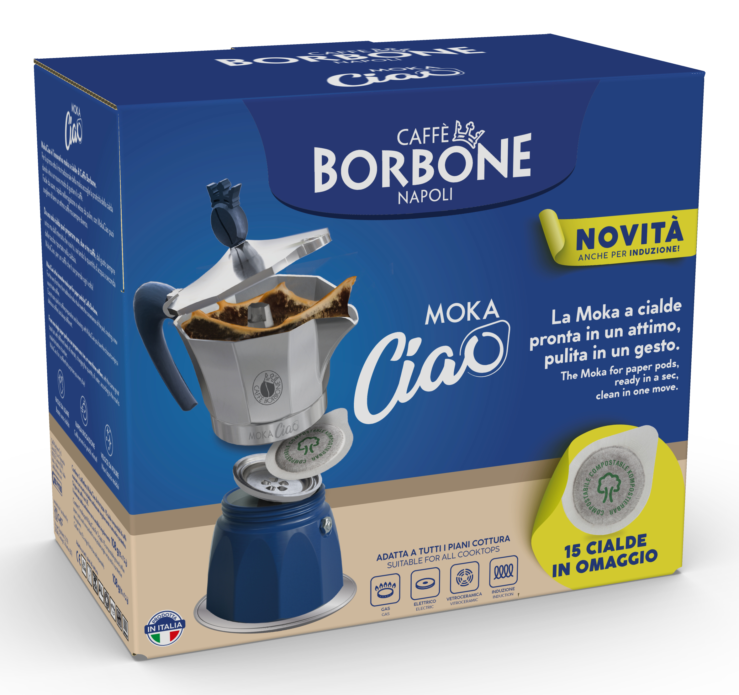 Caffè Borbone MOKACIAOINDUZ caffettiera manuale Moka Blu, Grigio